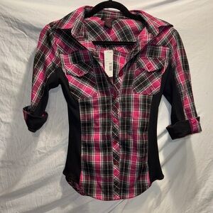 Ultra Flirt Pink and Black Plaid Button Down Shirt
